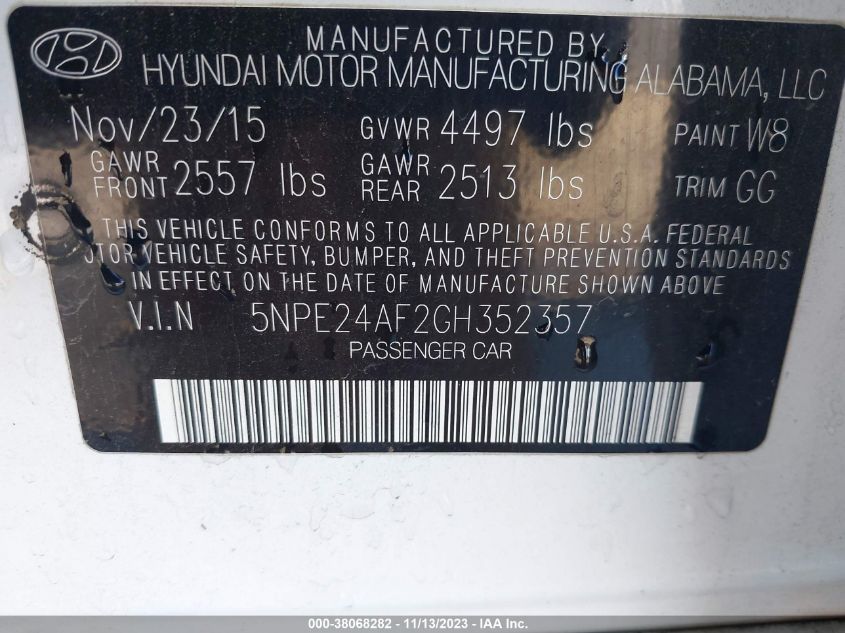 2016 HYUNDAI SONATA SE - 5NPE24AF2GH352357