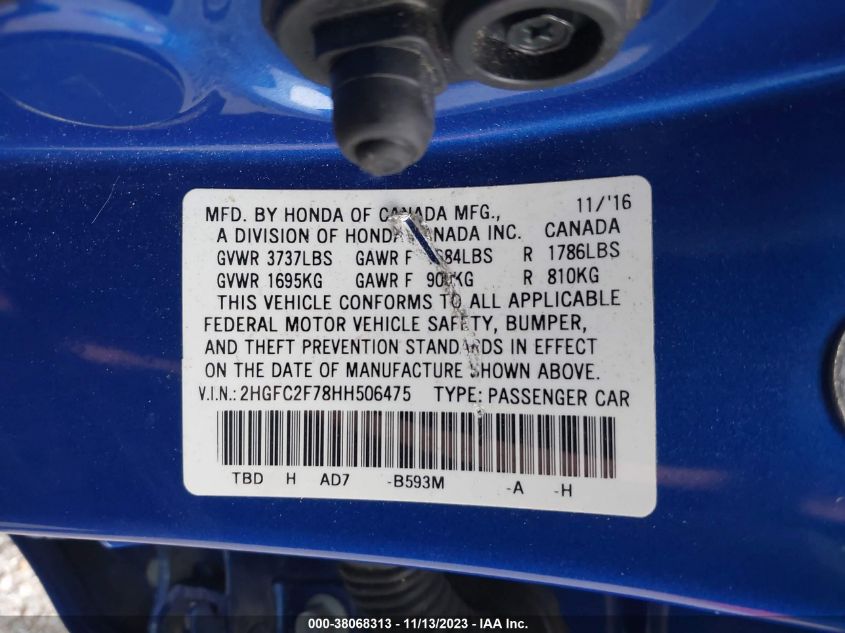 2017 HONDA CIVIC SEDAN EX - 2HGFC2F78HH506475