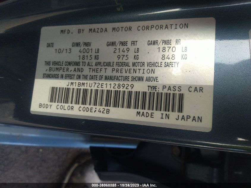 2014 MAZDA MAZDA3 I SPORT JM1BM1U72E1128929