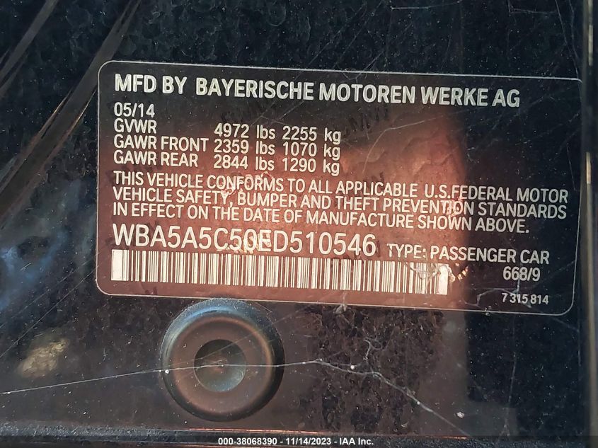2014 BMW 528I WBA5A5C50ED510546