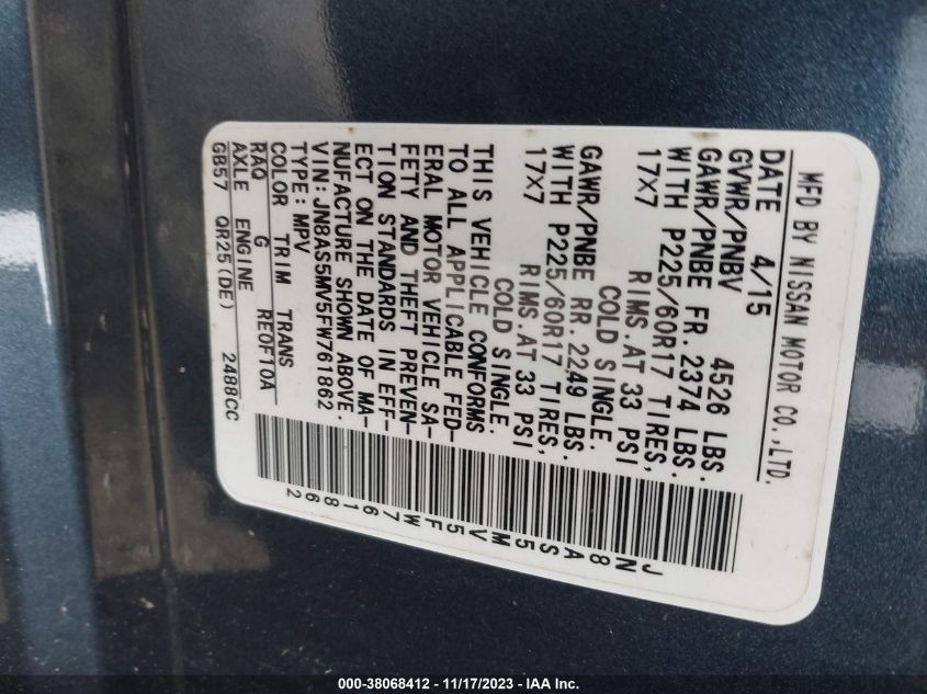 2015 NISSAN ROGUE SELECT S - JN8AS5MV5FW761862