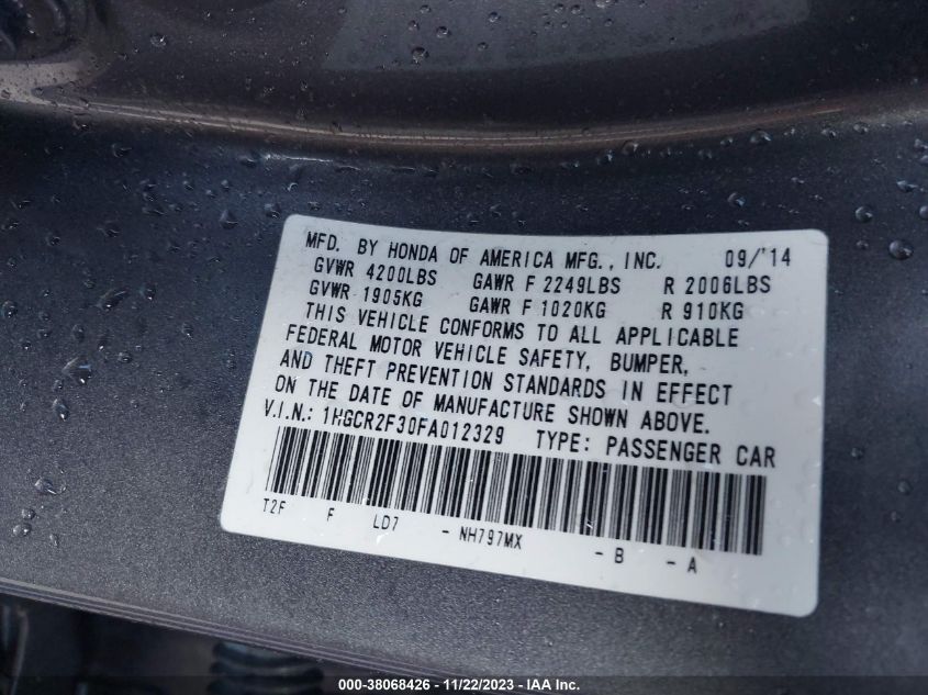 2015 HONDA ACCORD LX - 1HGCR2F30FA012329