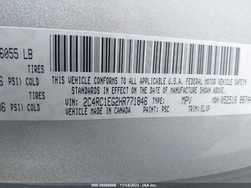 2017 CHRYSLER PACIFICA TOURING L PLUS - 2C4RC1EG2HR771846