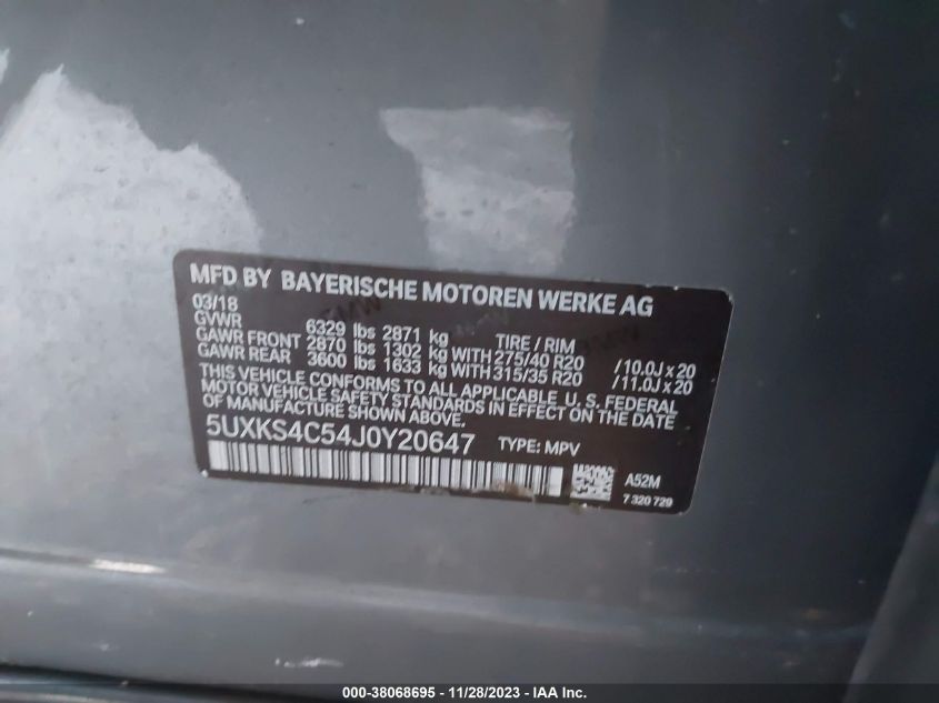 2018 BMW X5 XDRIVE35D - 5UXKS4C54J0Y20647
