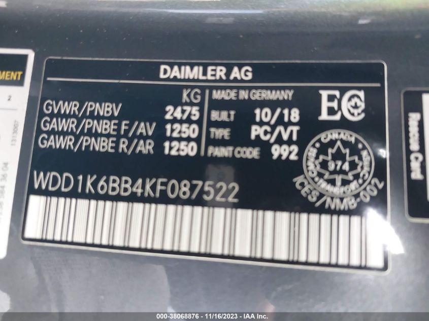 2019 MERCEDES-BENZ AMG E 53 4MATIC - WDD1K6BB4KF087522