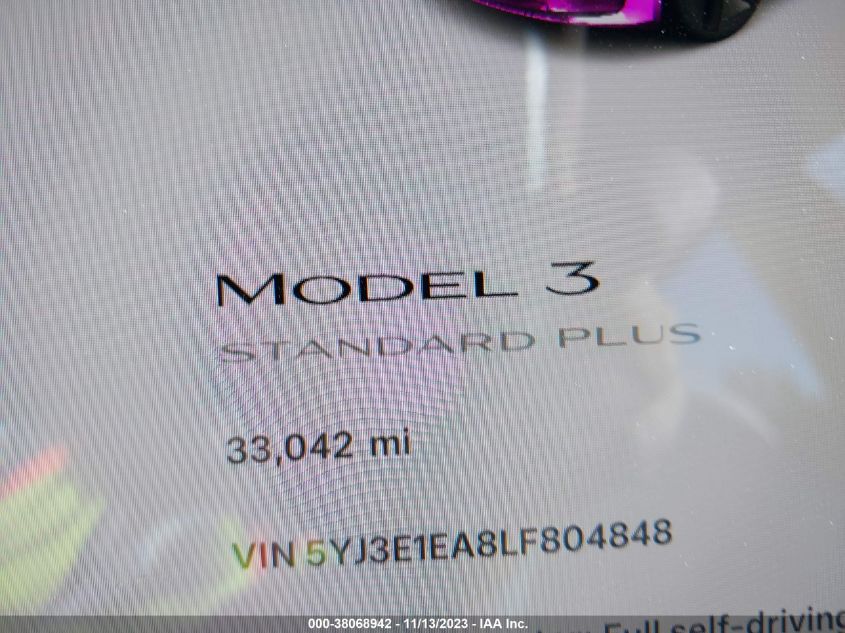 2020 TESLA MODEL 3 STANDARD RANGE PLUS - 5YJ3E1EA8LF804848