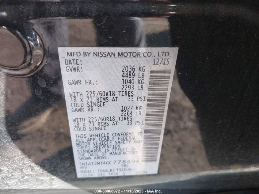 2016 NISSAN ROGUE SL - 5N1AT2MT4GC778494