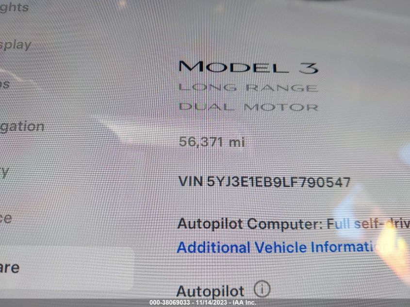 2020 TESLA MODEL 3 - 5YJ3E1EB9LF790547