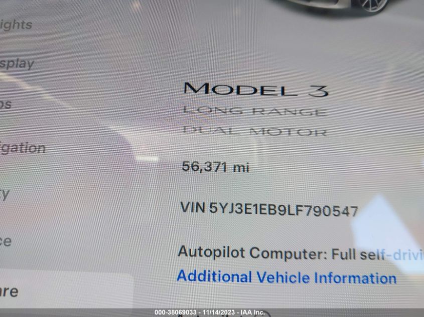 2020 TESLA MODEL 3 - 5YJ3E1EB9LF790547