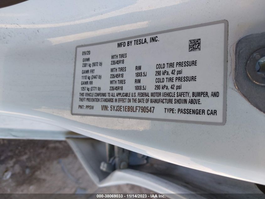 2020 TESLA MODEL 3 - 5YJ3E1EB9LF790547