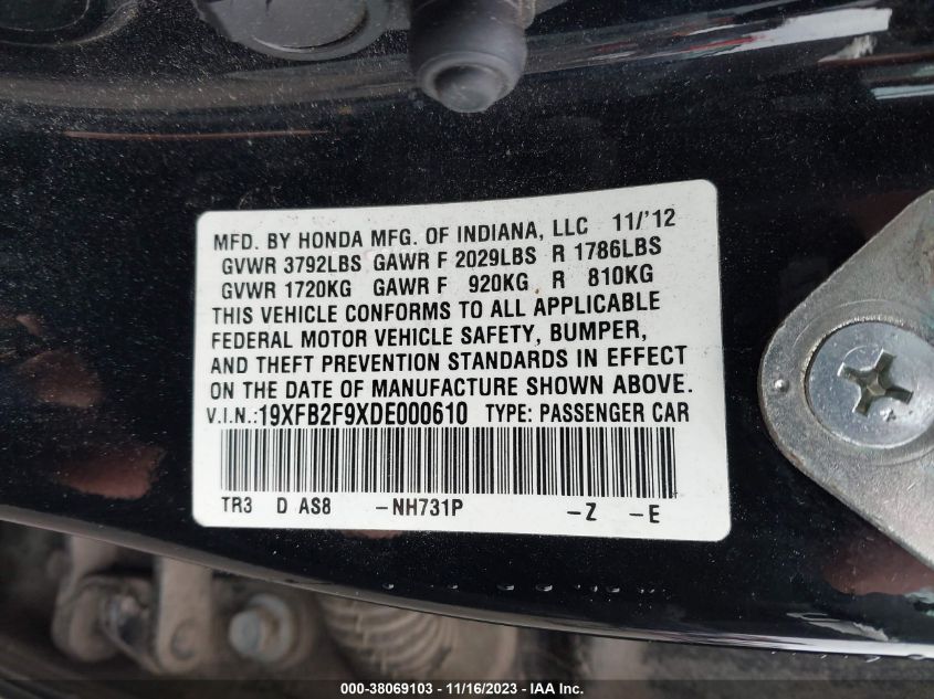 2013 HONDA CIVIC EX-L - 19XFB2F9XDE000610