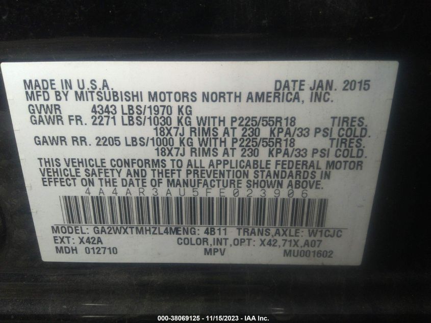 2015 MITSUBISHI OUTLANDER SPORT ES - 4A4AR3AU5FE023906