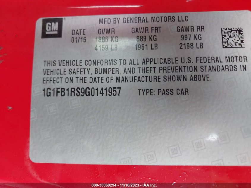 2016 CHEVROLET CAMARO LT - 1G1FB1RS9G0141957
