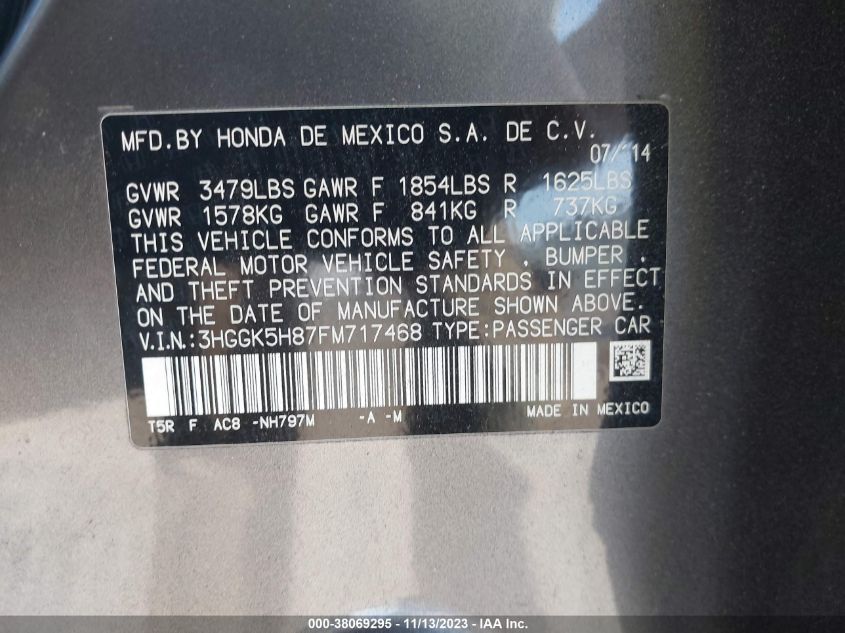2015 HONDA FIT EX/EX-L - 3HGGK5H87FM717468