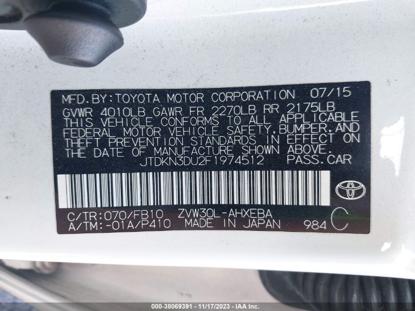 2015 TOYOTA PRIUS TWO - JTDKN3DU2F1974512