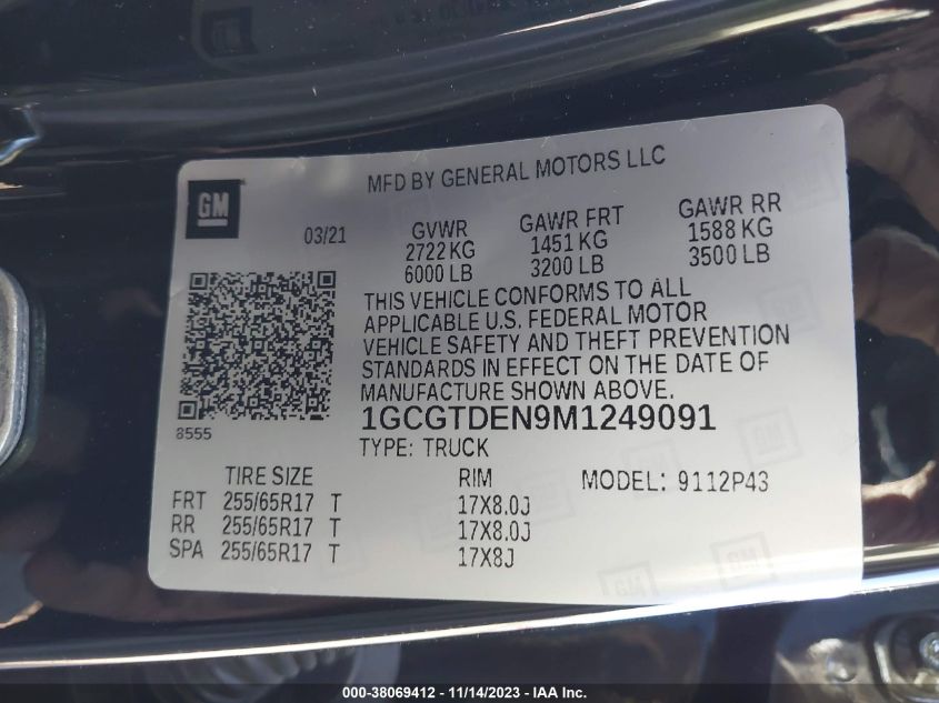2021 CHEVROLET COLORADO Z71 - 1GCGTDEN9M1249091