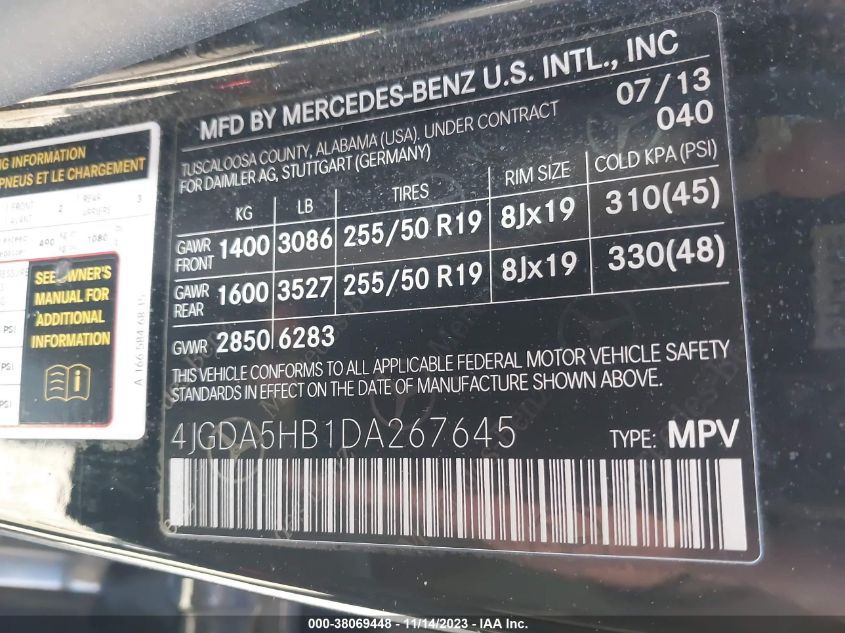 2013 MERCEDES-BENZ ML 350 4JGDA5HB1DA267645