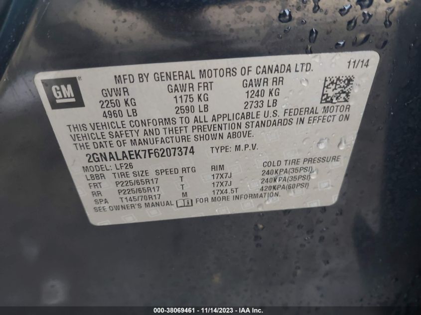 2015 CHEVROLET EQUINOX LS - 2GNALAEK7F6207374