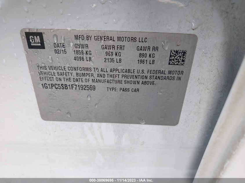 2015 CHEVROLET CRUZE 1LT AUTO - 1G1PC5SB1F7192569