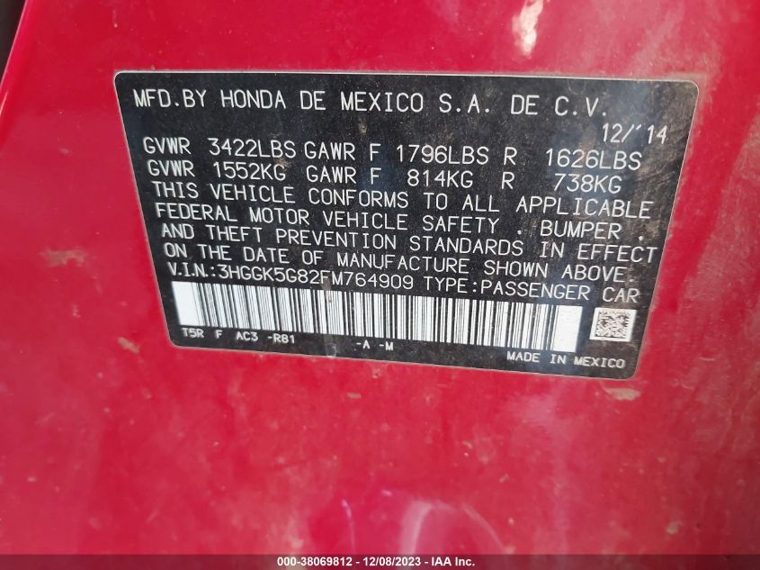 2015 HONDA FIT EX - 3HGGK5G82FM764909
