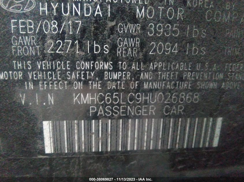 2017 HYUNDAI IONIQ HYBRID BLUE - KMHC65LC9HU026868