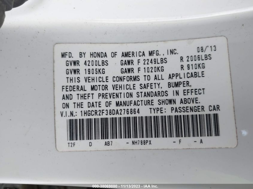 2013 HONDA ACCORD LX - 1HGCR2F38DA276864