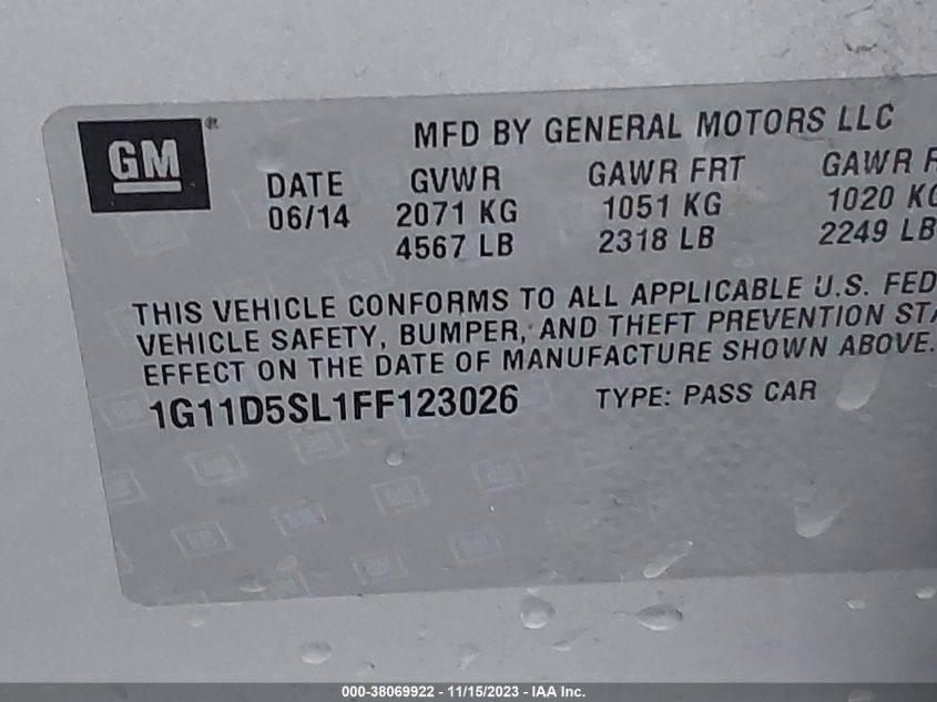2015 CHEVROLET MALIBU LT - 1G11D5SL1FF123026