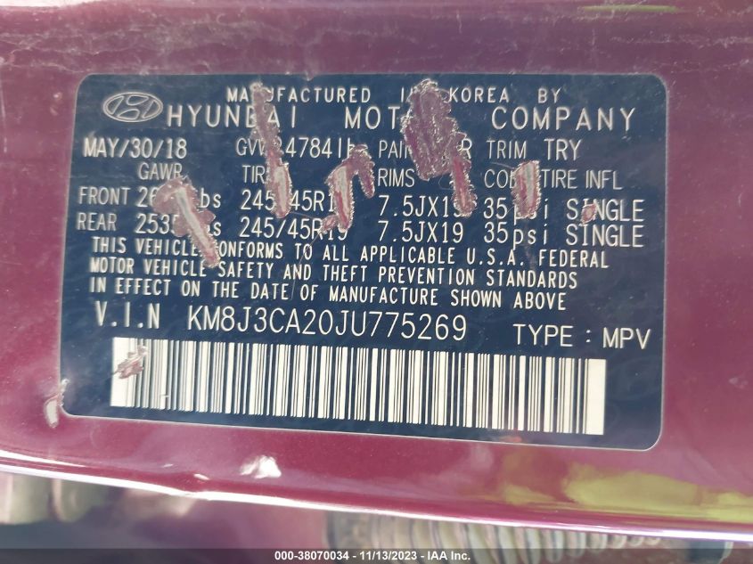2018 HYUNDAI TUCSON VALUE - KM8J3CA20JU775269