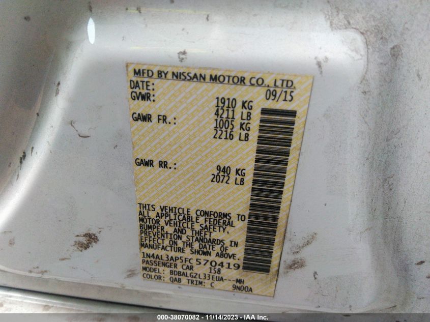 2015 NISSAN ALTIMA 2.5 S - 1N4AL3AP5FC570419