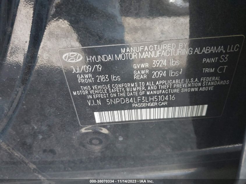 2020 HYUNDAI ELANTRA SEL/VALUE/LIMITED - 5NPD84LF3LH510416