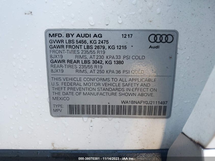 WA1BNAFY0J2111497 2018 AUDI Q5, photo no. 9