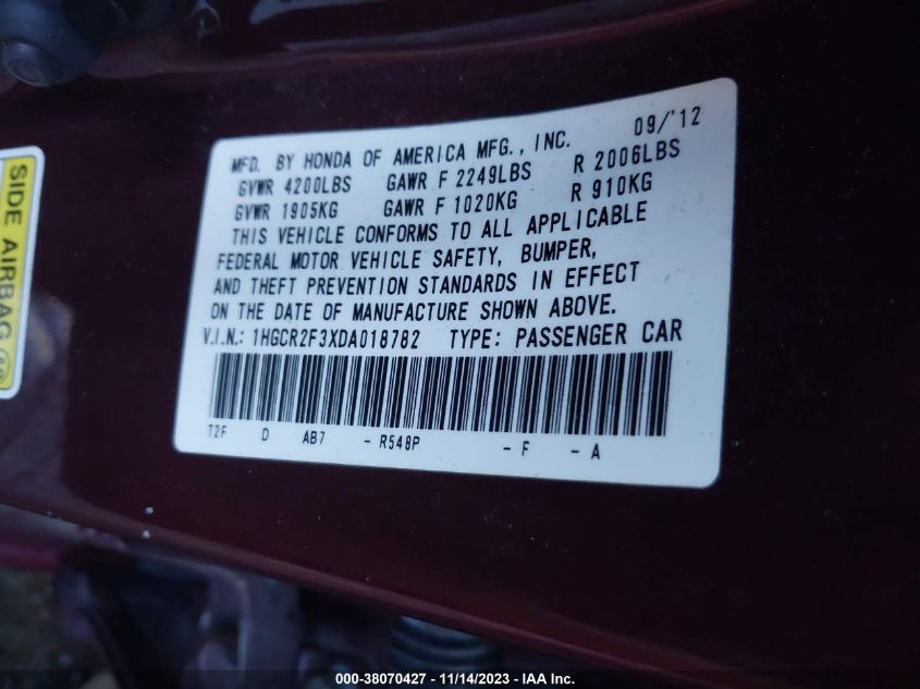 2013 HONDA ACCORD LX - 1HGCR2F3XDA018782