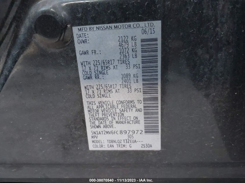 2015 NISSAN ROGUE SV - 5N1AT2MV6FC897972