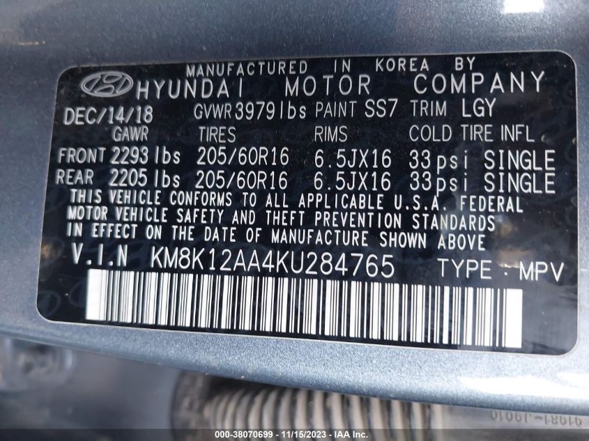 2019 HYUNDAI KONA SE - KM8K12AA4KU284765