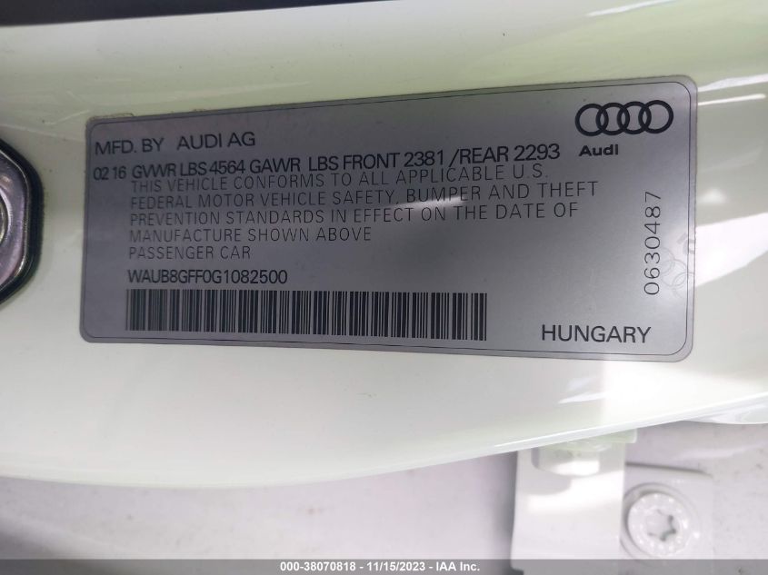 2016 AUDI A3 PREMIUM - WAUB8GFF0G1082500