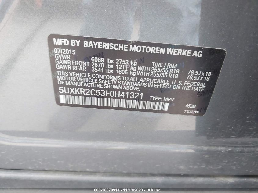 5UXKR2C53F0H41321 2015 BMW X5, photo no. 9