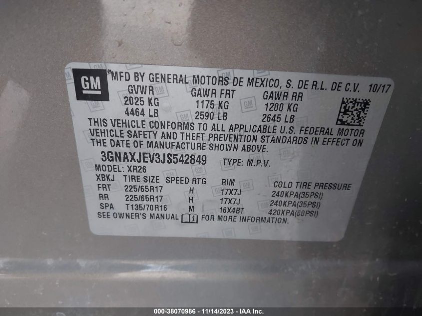 2018 CHEVROLET EQUINOX LT - 3GNAXJEV3JS542849
