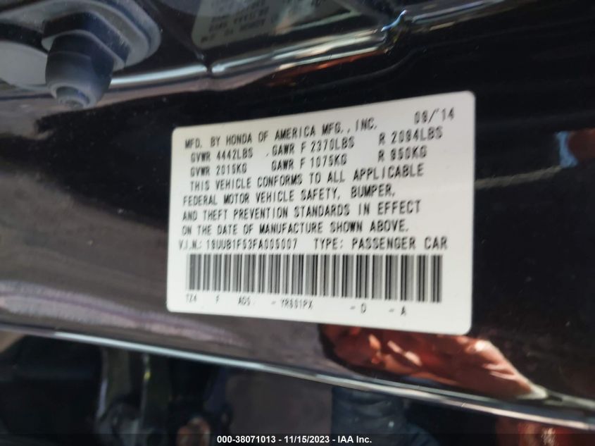 2015 ACURA TLX TECH - 19UUB1F53FA005007