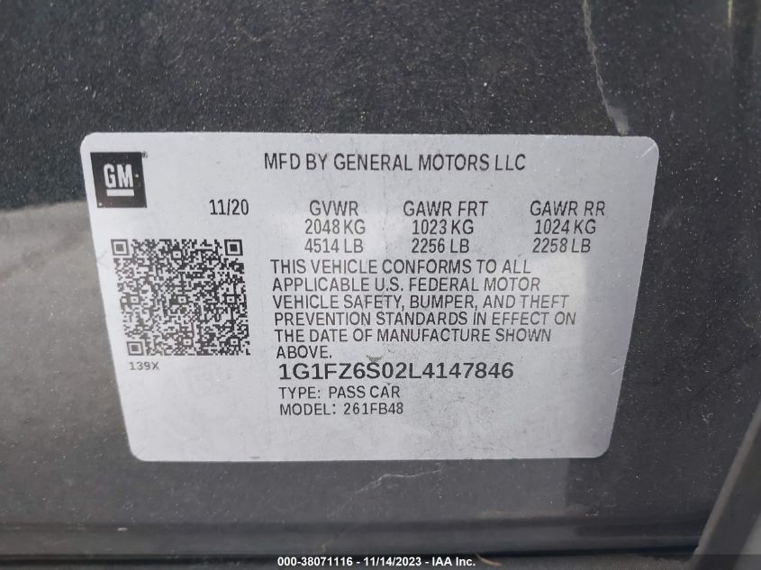 2020 CHEVROLET BOLT EV PREMIER - 1G1FZ6S02L4147846