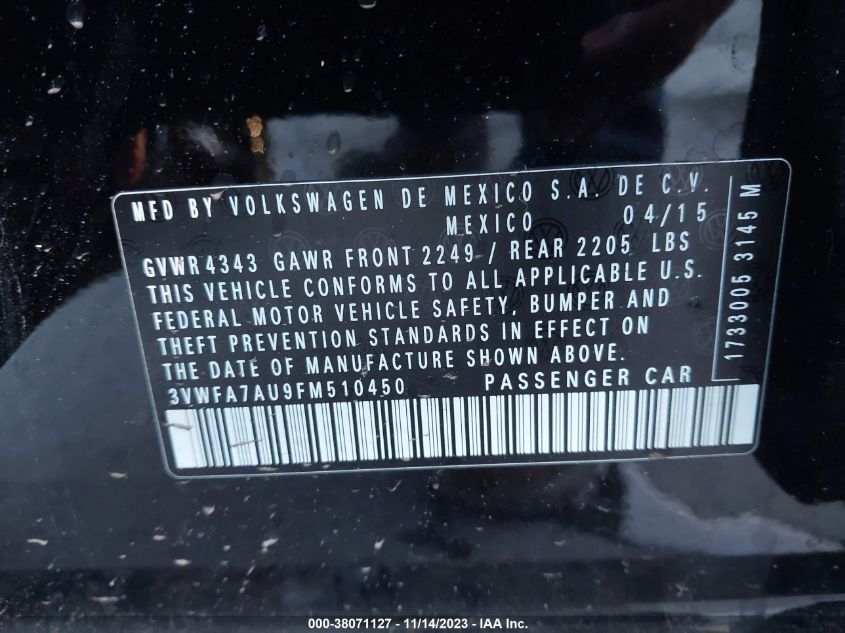 2015 VOLKSWAGEN GOLF SPORTWAGEN TDI SE - 3VWFA7AU9FM510450