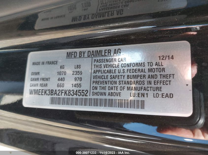 2015 SMART FORTWO PASSION WMEEK3BA2FK834552