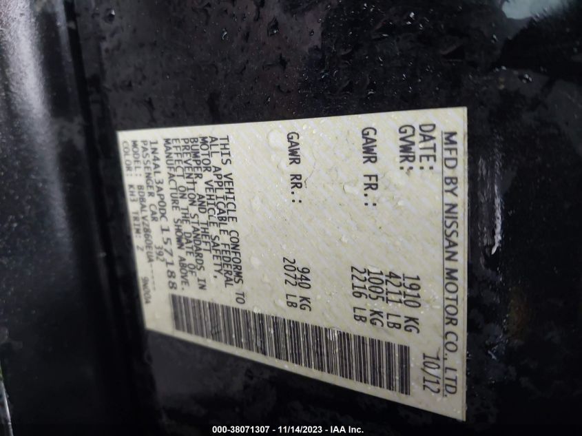 2013 NISSAN ALTIMA 2.5/S/SV/SL - 1N4AL3AP0DC157188