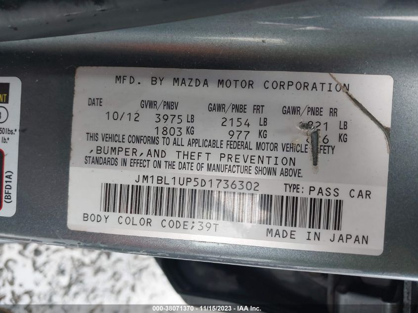2013 MAZDA MAZDA3 I SPORT - JM1BL1UP5D1736302