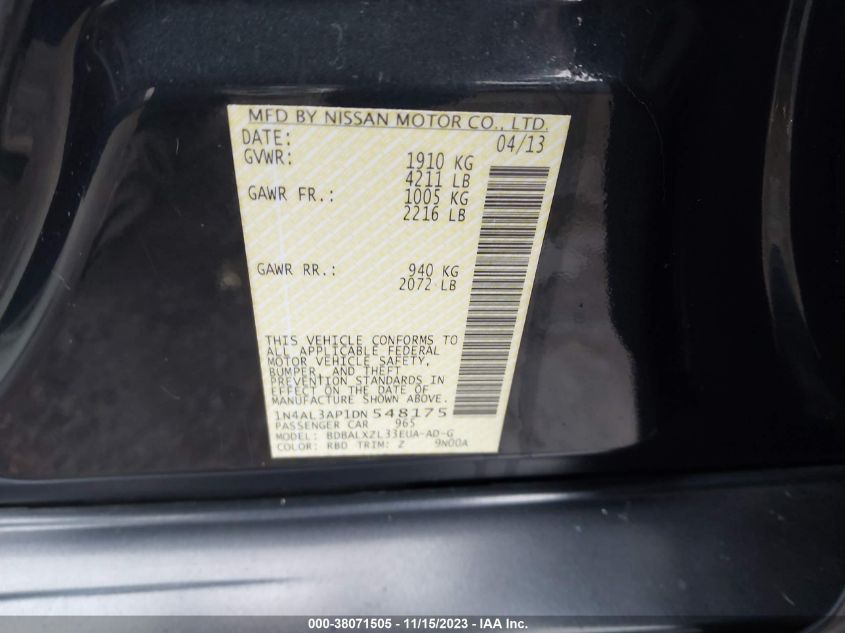 2013 NISSAN ALTIMA 2.5 SL - 1N4AL3AP1DN548175