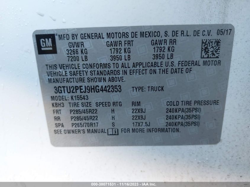 2017 GMC SIERRA 1500 DENALI - 3GTU2PEJ9HG442353