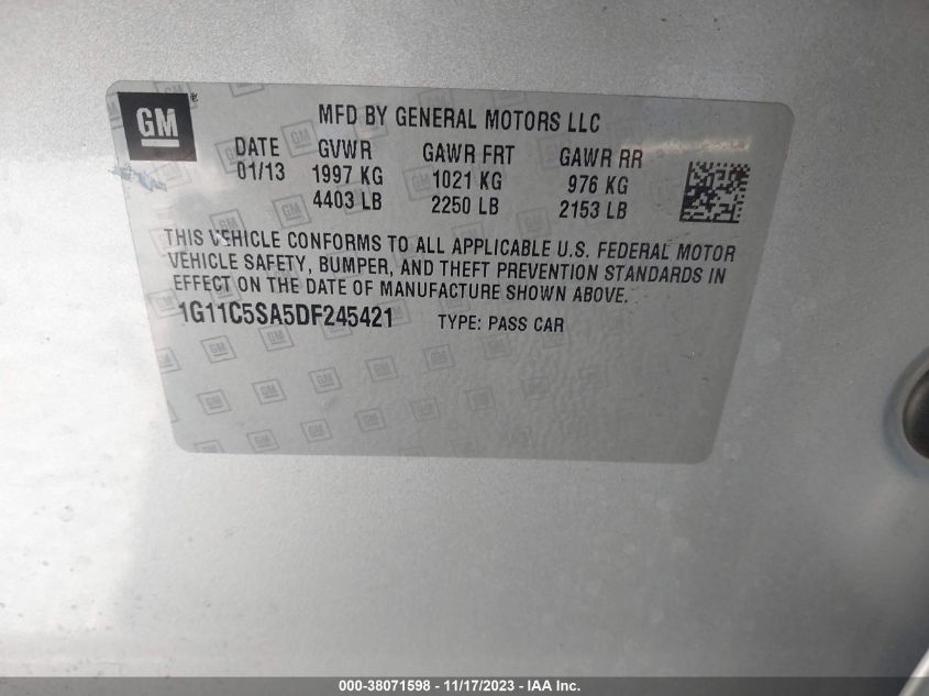 2013 CHEVROLET MALIBU LT - 1G11C5SA5DF245421