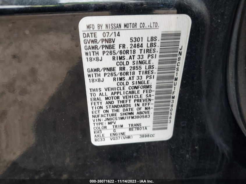 2015 INFINITI QX70 - JN8CS1MU1FM380563