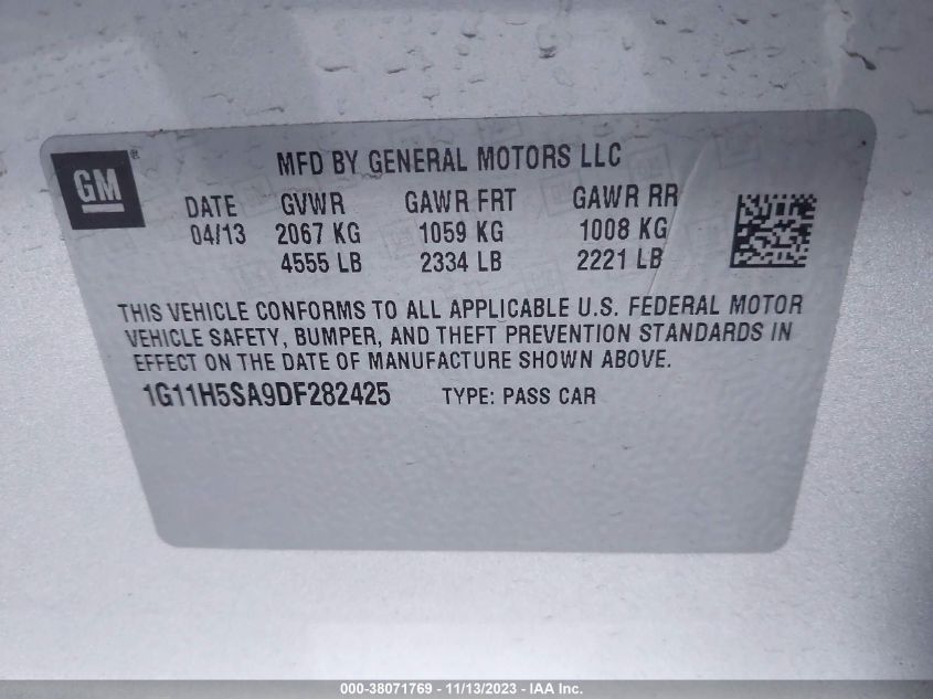 2013 CHEVROLET MALIBU 1LZ - 1G11H5SA9DF282425