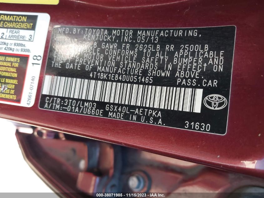 2013 TOYOTA AVALON LIMITED - 4T1BK1EB4DU051465