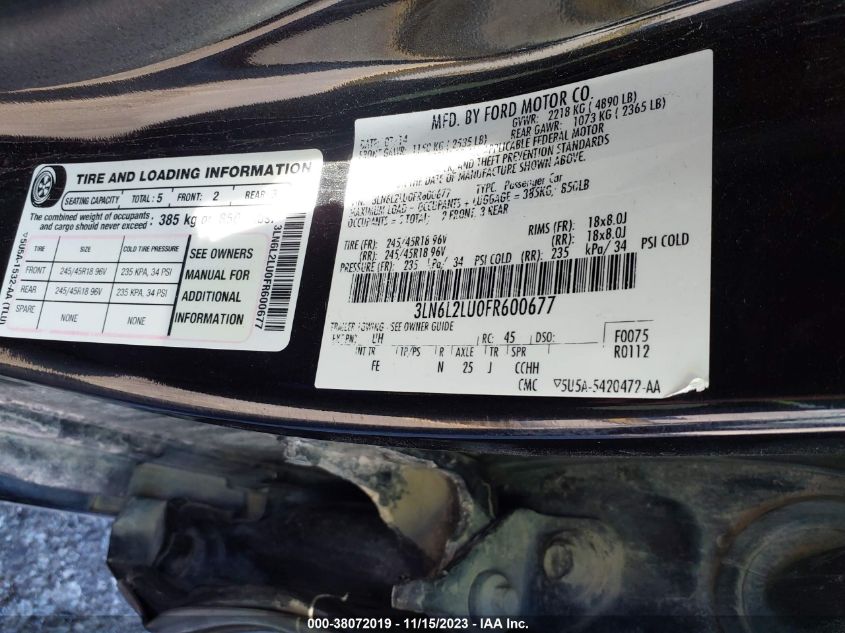 2015 LINCOLN MKZ HYBRID 3LN6L2LU0FR600677